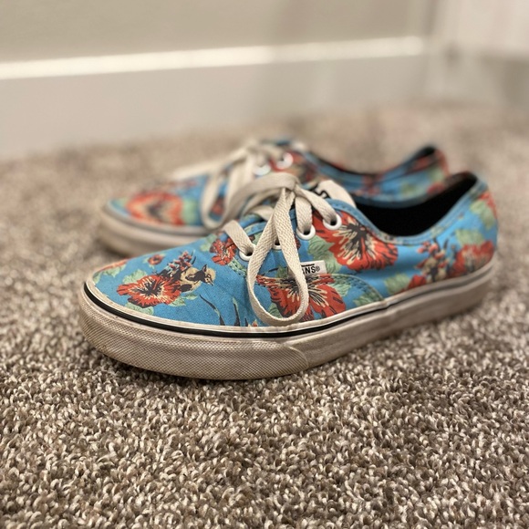 Vans Star Wars Authentic Yoda Hawaii Aloha Blue Flowers Print Sneakers - Picture 4 of 9
